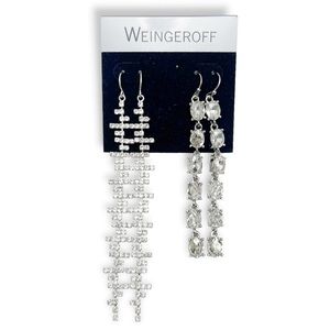 Weingeroff Set of 2 Clear Rhinestone Crystal Drop Dangle Statement Earrings